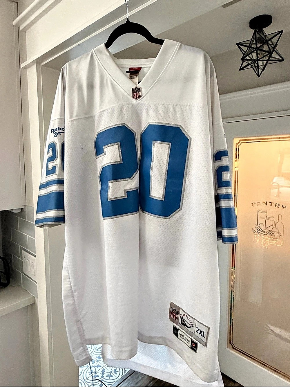 Reebok Barry Sanders Detroit Lions 1996 Throwbacks jersey NFL Jersey White Blue